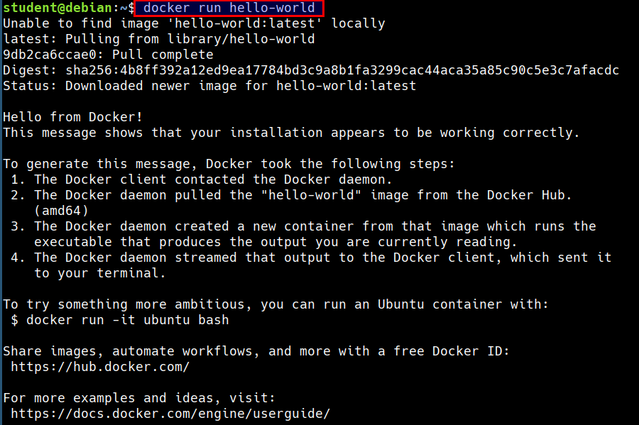 docker hello world container