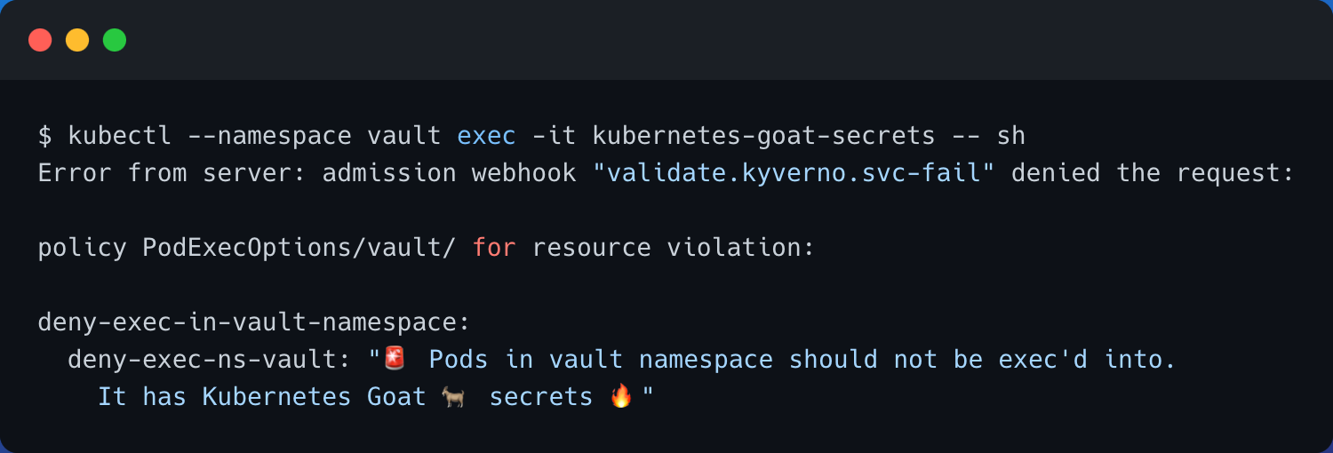 exec blocked in vault namespace success